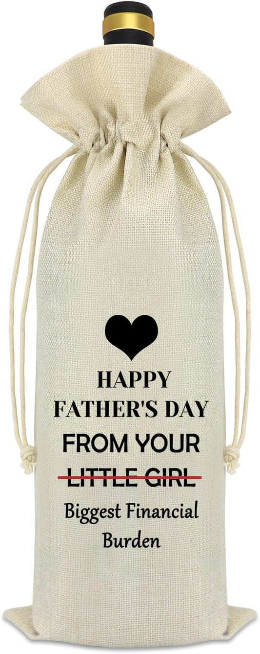 Gifts for Dad from Daughter Wine Bag Fathers Day Dad Gifts Funny Gifts for Dad Husband Christmas Birthday Gifts for Father Dad In Law Bonus Dad Step Dad Drawstring Burlap Wine Bottle Bag Cover