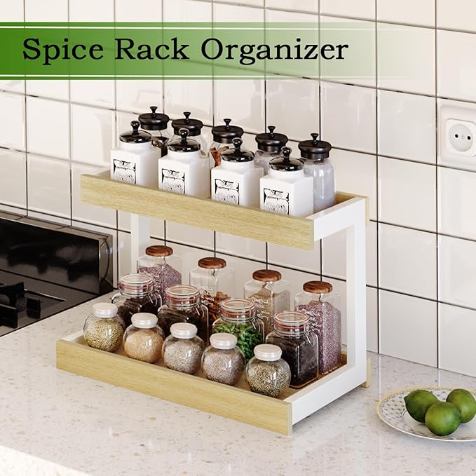 MARTY 2 Tier Spice Rack Organizer for Countertop, 15.8''L Coffee Station/Bathroom Organizer Countertop, Counter Shelf Desktop Storage Organizer for Kitchen, Bedroom, Office