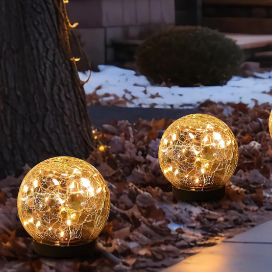 Solar Globe Lights Outdoor Waterproof-Solar Balls-Solar Garden Lights-Orbs for Outside 2 Pack Cracked Glass Ball for Lawn Patio Yard Backyard Decorations