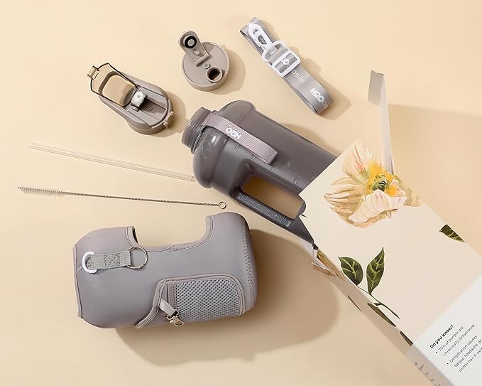 H2O Capsule 2.2L Half Gallon Water Bottle with Storage Sleeve and Removable Straw – BPA Free Large Reusable Drink Container with Handle - Big Sports Jug, 2.2 Liter (74 Ounce), Ashville