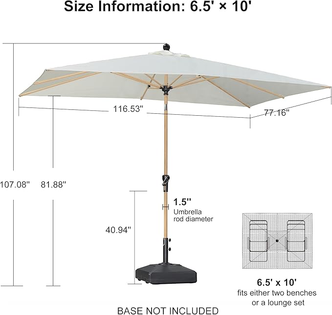 PURPLE LEAF 6.5' x 10' Patio Umbrella Outdoor Table Umbrella Aluminum Market Umbrella with Push Button Tilt & 8 Sturdy Ribs and Crank Rectangular Sun Umbrella for Pool Backyard Beach, Cream