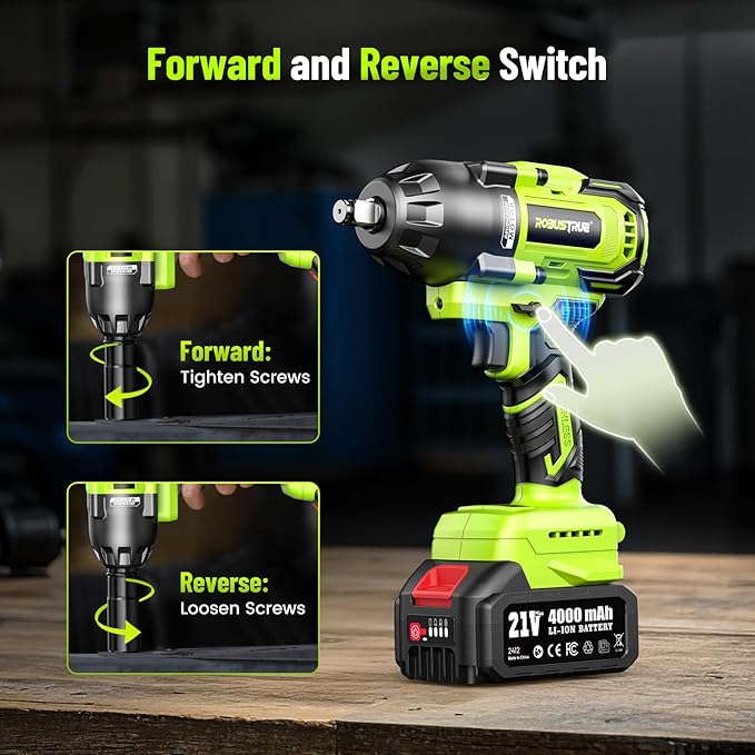 Cordless Impact Wrench, 885Ft-lbs (1200N.m) 1/2" Brushless Impact Gun, 21V High Torque Power Impact Driver, 2x4.0Ah Batteries Electric Impact Motor Variable Speeds for Car/Truck RV/Mower