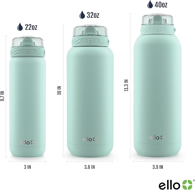 Ello Cooper 32oz Stainless Steel Water Bottle with Straw and Carry Handle, Double Walled and Vacuum Insulated Metal, Leak Proof Locking Lid with Soft Silicone Spout, Reusable, BPA Free, Yucca