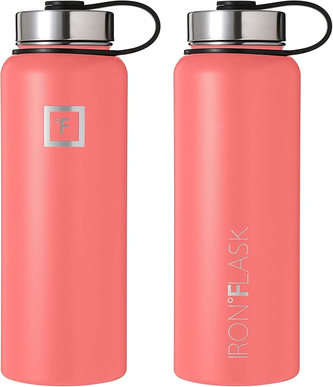 Iron Flask Sports Water Bottle - 40 Oz, 3 Lids (Straw Lid), Vacuum Insulated Stainless Steel, Hot Cold, Modern Double Walled, Simple Thermo Mug, Hydro Metal Canteen (Peach)