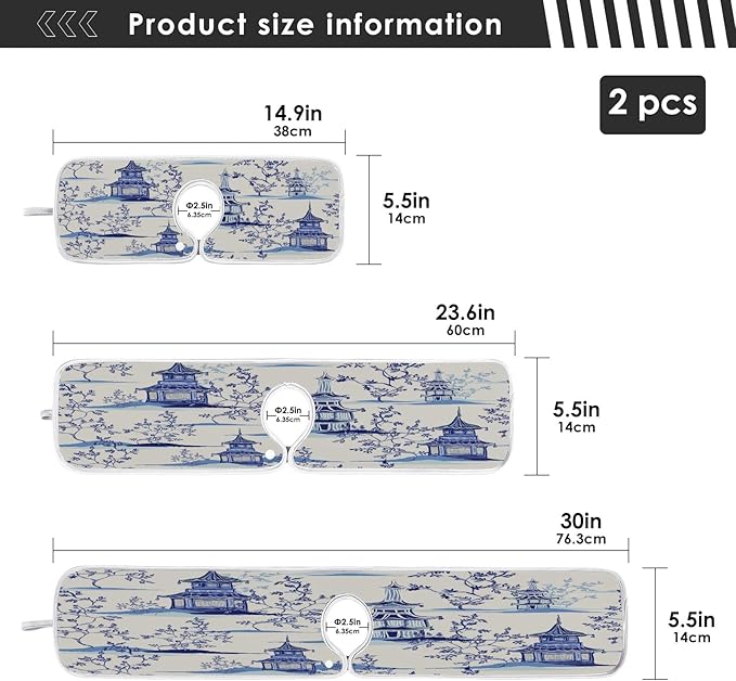 Kitchen Faucet Absorbent Mat, Ink Chinese Pagodas Trees Water Splash Guard for Sink, Faucet Drip Catcher Thicken Sponge Microfiber Faucet Water Catcher Mat Sink Absorbent Mat for Kitchen 30x5in 2Pack