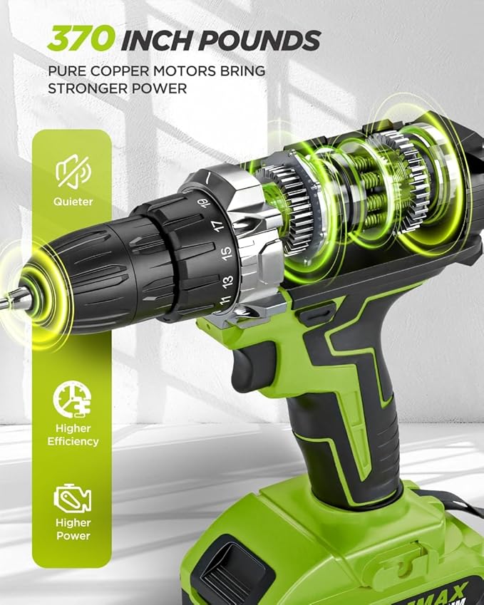 Cordless Drill Set, KELNOW 21V PowerDrill with Power Pack and Charger, 3/8-Inch Keyless Chuck ElectricDrill, 25+1 Position, 2 Speed, 27pcs Drilldriver Bits Tool Drills for DIY Projects
