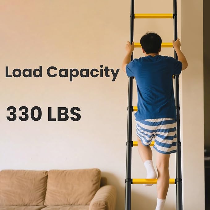 14.5 FT Telescoping Ladder, ANSI Certified, Type I Heavy Duty, 330lbs Max Capacity, Aluminum Extension Ladder for Home, Roof, RV; Yellow
