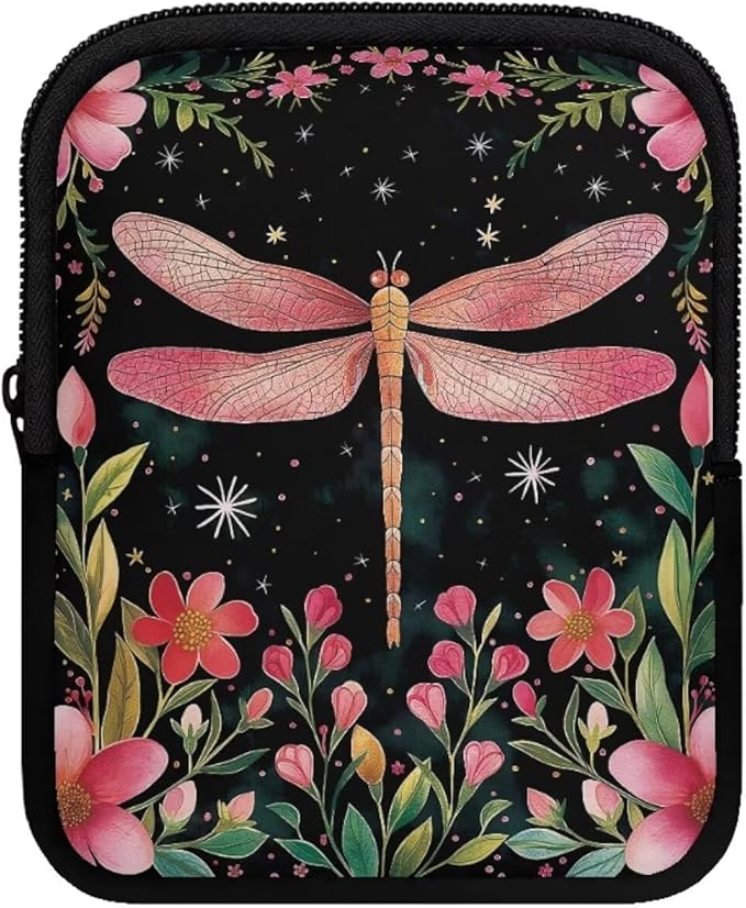 Dragonfly Flower Stanley Cup Pouch with Adjustable Strap Water Bottle Storage Bag 20oz-40oz IceFlow Tumbler Pouch for Stanley Accessories