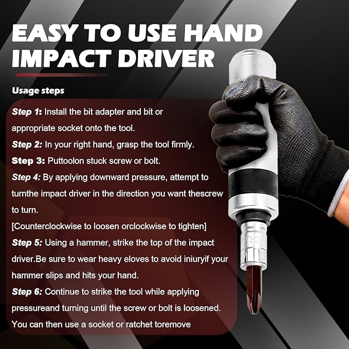 1/2" Hand Manual Reversible Impact Driver Set Extractor-12 PCS Impact Screwdriver S2 Steel Much More Durable Disengage Rusted Fasteners (3/8)