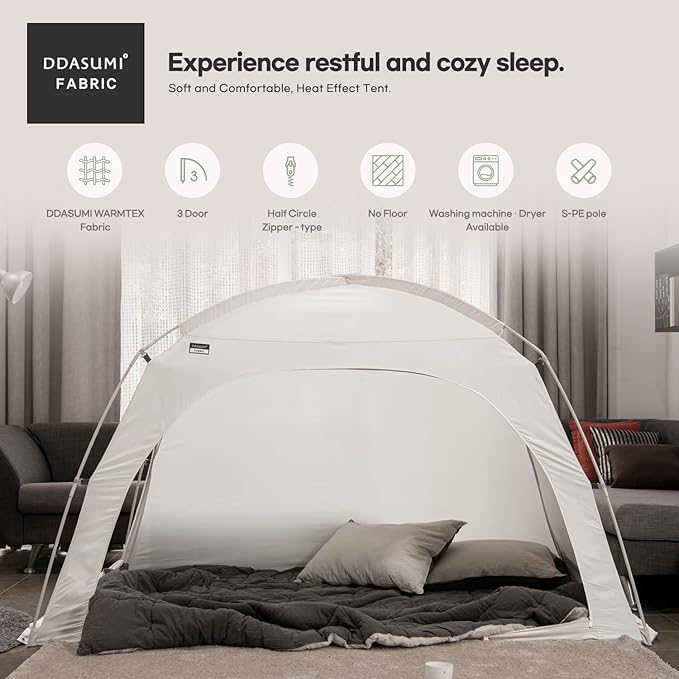 Fabric Indoor Bed Tent, Privacy Play Tent on Bed for Warm and Cozy Dream Sleep Tent, Floorless Type Tent.Cotton Feeling Tent,S-PE Pole, Washable Tents (Ivory, Twin)