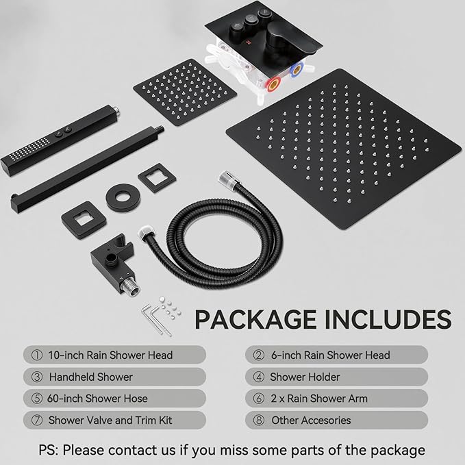 Shower Systems with Rain Shower and Handheld,STARBATH Dual Head 12+6" Rainfall Shower Can Run All Together, Wall Mount Shower Faucet Set with Pressure Balance Valve and Trim Kit, Matte Black