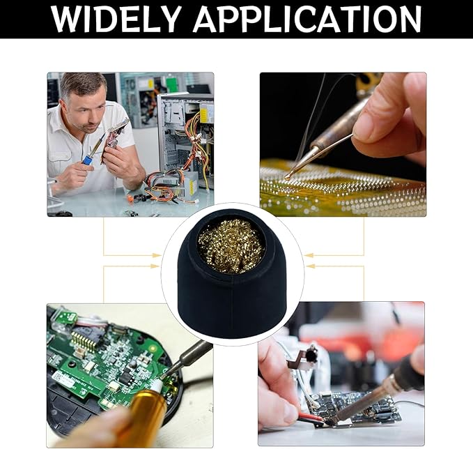 Kaisiking Soldering Iron Tip Cleaner 3Pcs Soft Coiled Brass Tip Cleaner with Silicone Holder Non-slip Solder Tip Cleaners, No Water Needed, Black