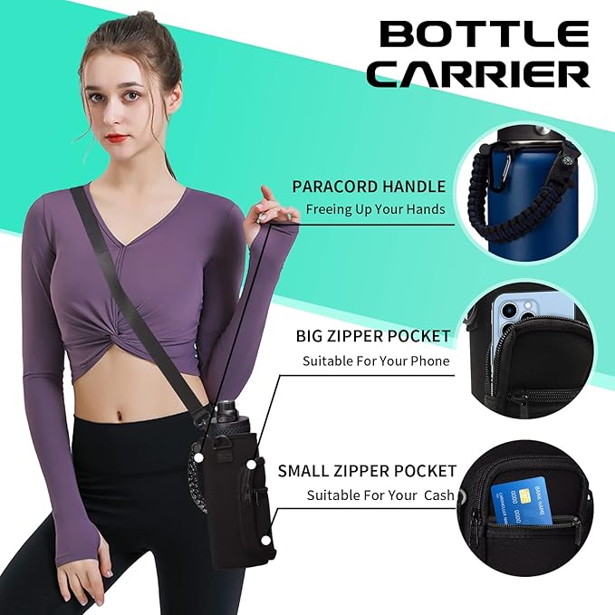 Water-Bottle Insulated 40oz with Straw - Carrying Pouch & Paracord Handle, Leakproof Thermo Flask Bottle Keep Cold 48H Hot 24H, Sport Canteen Stainless Steel Water Bottle for Indoor Outdoor