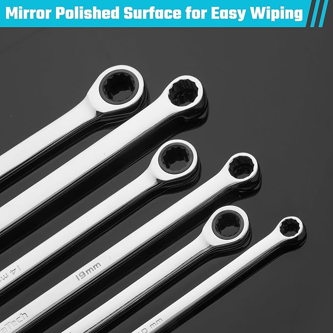 DURATECH 19mm Extra Long Ratcheting Wrench, Metric, CR-V Steel