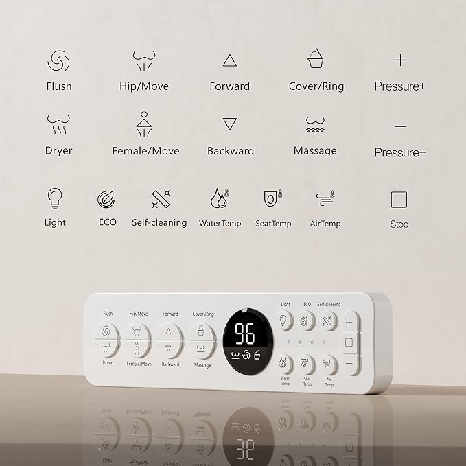 Smart Toilet with Built-In Bidet, Heated Seat, Dual Auto Flush with Foot Sensor, Tankless Design, Warm Water Wash & Dry, Modern Elongated Electric Toilet, LED Display, 1000g MAP, 1.28GPF