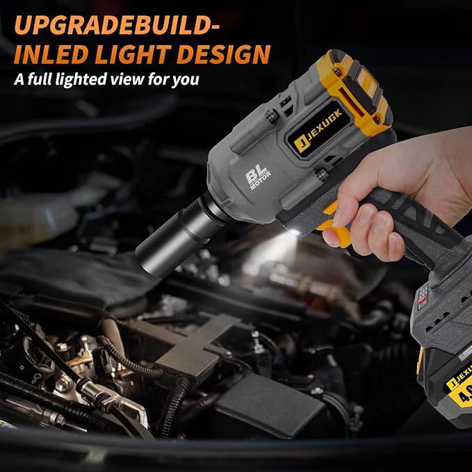 1500Nm Impact Wrench, 1/2" 1107ft-lbs Cordless Impact Gun with 2 x 4.0Ah Battery, 21V High Torque Power Impact Driver with 6 Sockets,Pistola Llave De Impacto for Truck RV Car Heavy Construction
