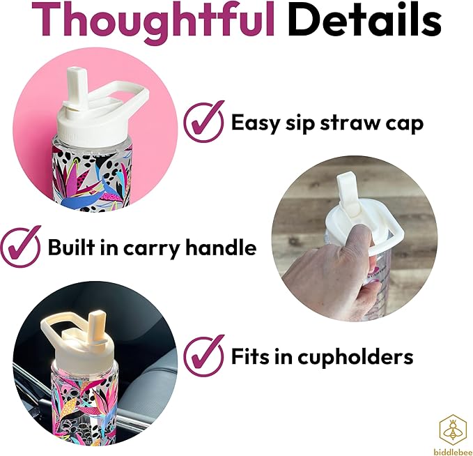 Biddlebee 32oz. Hydration Tracker Water Bottles with Times To Drink | Big Motivational Water Bottle with Time Marker, Straw Lid, & Measurements | BPA-Free