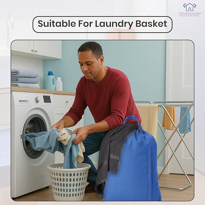 LFH Home Cotton Canvas Large Laundry Bag with Handle, Heavy Duty Drawstring Closure Washable Laundry Bags, School Travel, Home, Hotel, College Dorm, Organizer Sack, Toys Clothes 28x40-Sky Blue