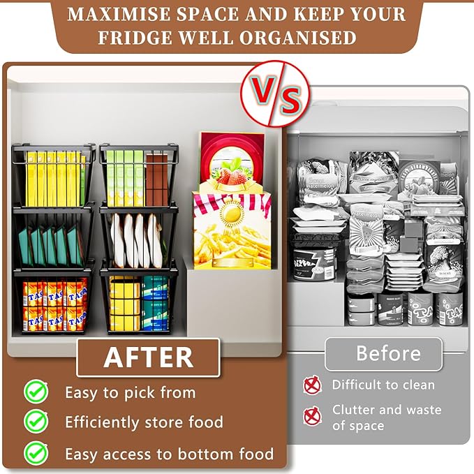 5 Pack Stackable Deep Freezer Organizer Bins ，Upgraded Bottom Leak-Proof net，Encryption and Hardening ， Freezer Organizer Bins for 5 to 7 Cu.FT Small Chest Freezer， Easy Get Bottom Foods