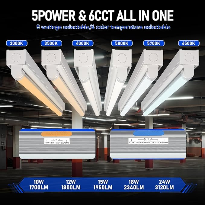 T8 T12 LED Bulbs 4 Foot, 4FT Tube Lights Type A+B Bulbs, 6CCT 3000K-6500K/5 Power(10W-24W) Selectable, T8/T12 4ft Fluorescent Tube Replacement, Plug and Play or Ballast Bypass, ETL DLC(6 Pack Clear)