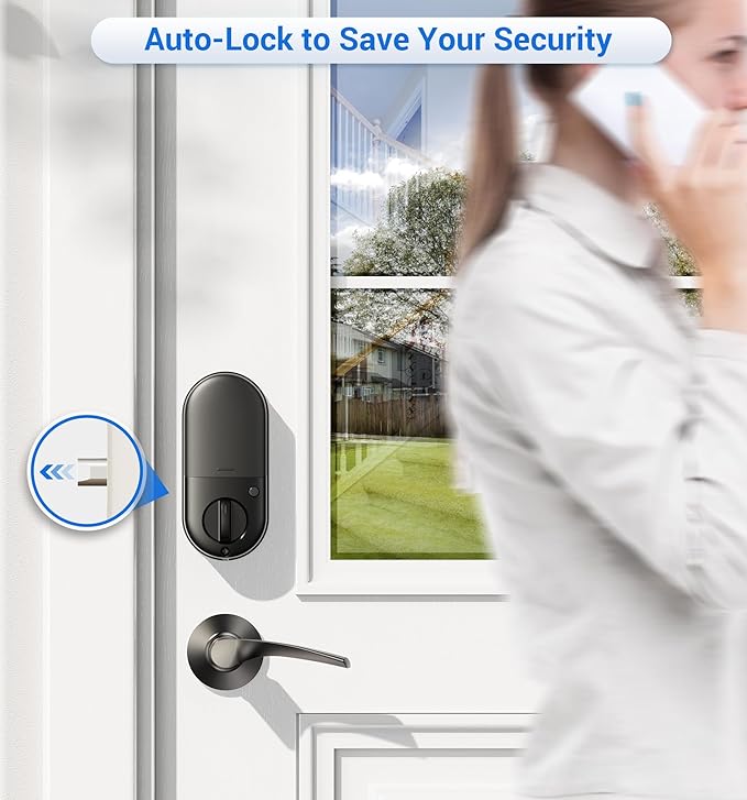 Veise RZ07B Smart Locks for Front Door, 2 Lever Handles, Fingerprint Keyless Entry, App Control Biometric Door Lock Set, Touchscreen Keypad Deadbolt, Easy Install, Auto Locking, Matte Black