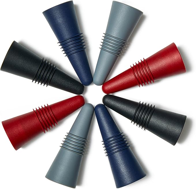 8 PCS MultiColor Silicone Wine Stoppers with Threaded Seal Ring and Stainless Top - Suitable for Wine and Beverage Bottles - Keeping Wine or Beverage Fresh