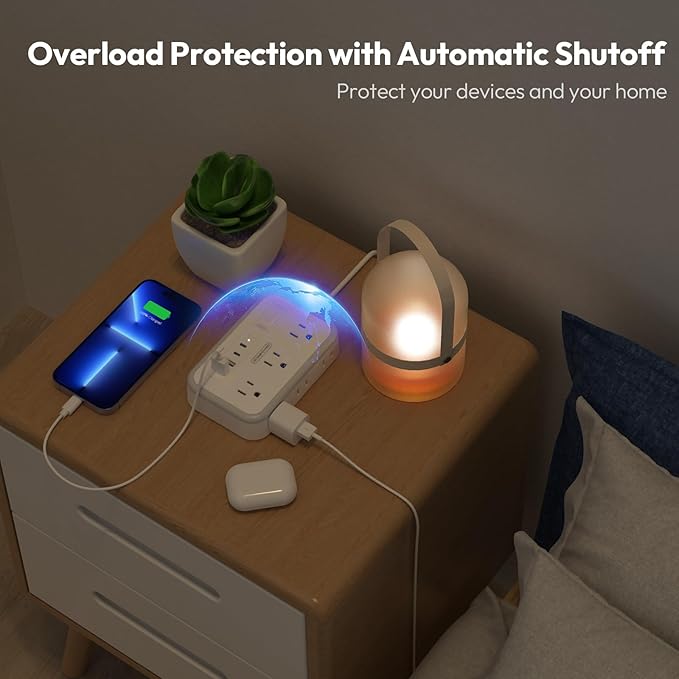 Surge Protector Power Strip 10 ft, Flat Plug Extension Cord with 6 Outlets 4 USB Ports, Outlet Extender Long Cord, Overload Protection, Extension Cord with Multiple Outlets for Indoor, Home, Office