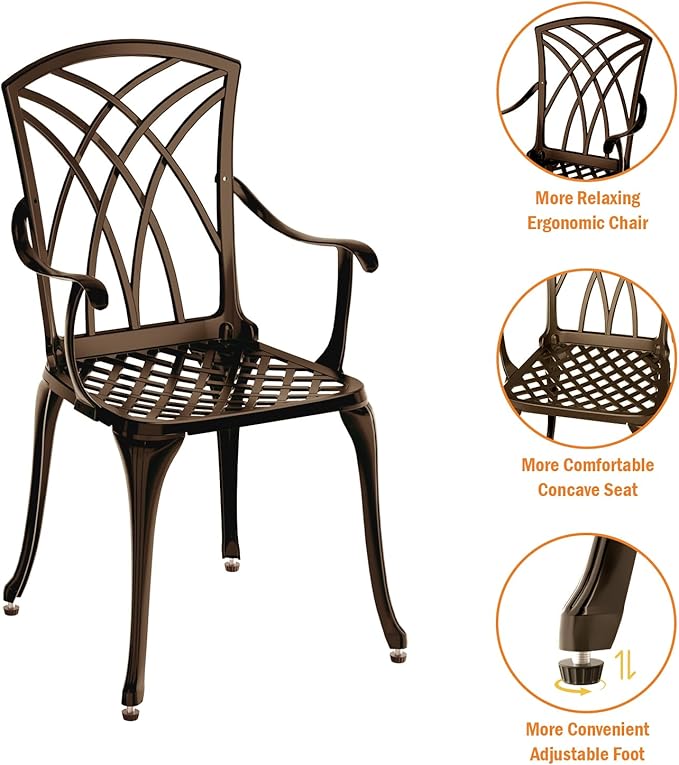 Patio Bistro Set 3 Piece, Cast Aluminum Bistro Set for 2 w/Umbrella Hole, Outdoor Table and Chairs Set of 2, Bistro Set for Balcony/Backyard/Garden, Bronze