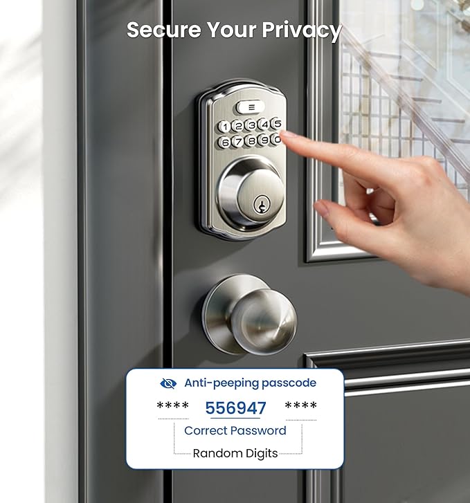 Veise Keyless Entry Door Lock with 2 Knobs, Electronic Backlit Keypad Deadbolt with Handle Set, Auto Lock, One-time Codes, Smart Deadbolt for Front Door, Easy Installation, Satin Nickel