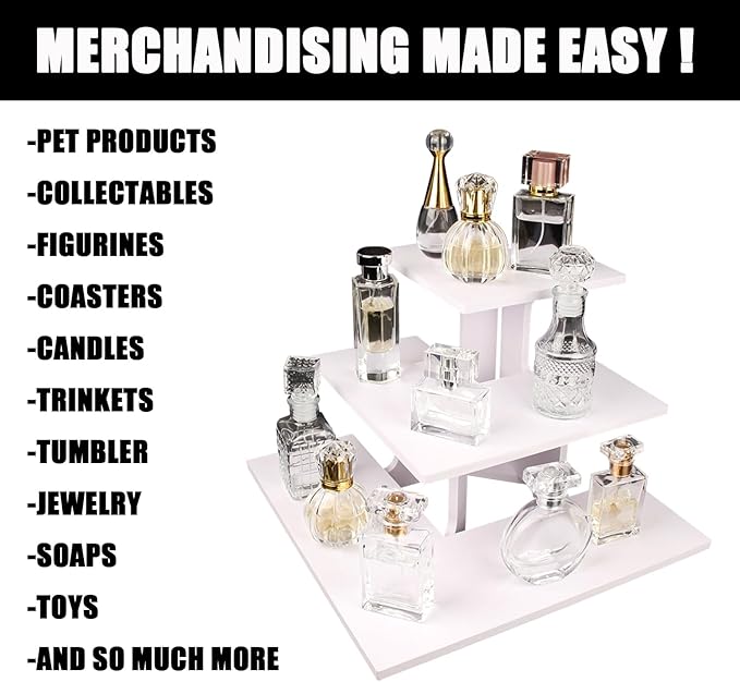 WANLIAN 3-Tier Corner Retail Table Display Stand, Portable Display Rack Shelves for Vendors, Craft Shows, Farmers Market, Pop Up Shop Countertop White Risers for Display, Soap, Candles, Tumblers