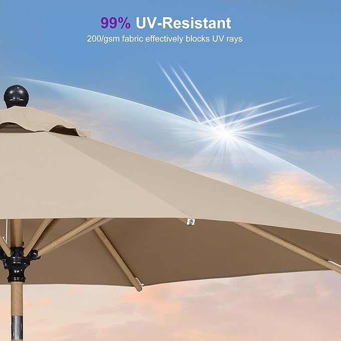 PURPLE LEAF 10 Feet Patio Umbrella Outdoor Table Umbrella Aluminum Round Market Umbrella with Push Button Tilt & 8 Sturdy Ribs and Crank Commercial Sun Umbrella for Garden Patio Balcony, Taupe