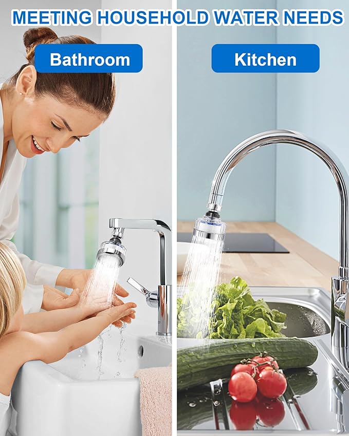 Bathroom Sink Faucet Water Filter,Sink Faucet Filter with Extension Tube,360° Rotating Kitchen Faucet Water Filter,Softens Hard Water faucet extender with 3 Replacement Filter
