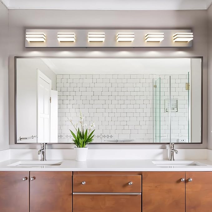 LED Wall Brushed Nickel Vanity Lights for Bathroom Light Fixtures 36W Adjust 3 Colors Modern Bath Lighing Over Mirror LED Vanity Light (6-Light,41inch)