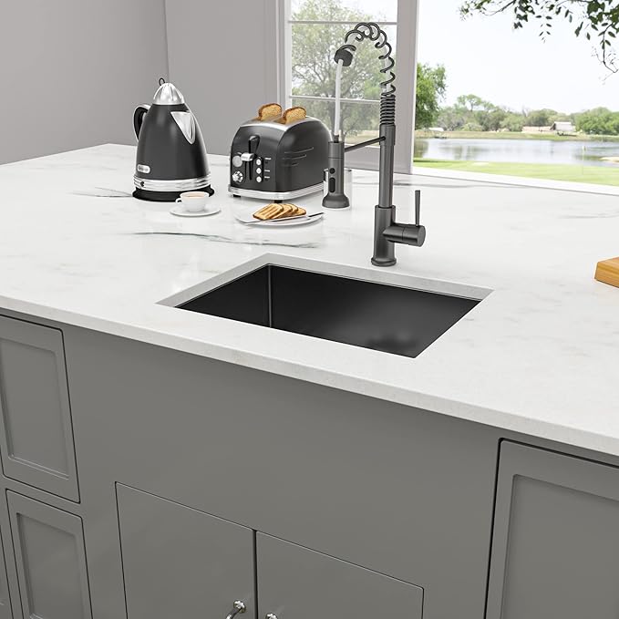 Lordear 23 Black Kitchen Sink Undermount 23x18 Inch Undermount Bar Sink Gunmetal Black 16 Gauge Stainless Steel Single Bowl Handmade Kitchen Sinks Basin