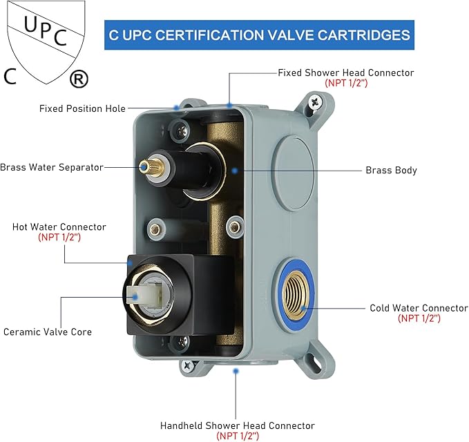 RUMOSE Matte Black Rainfall Shower System Fixture 12 Inch High Pressure Square Shower Head with 2 in 1 Handheld Spray Wall Mount Brass Bathroom Shower Faucet Set with cUPC Certified Rough-in Valve