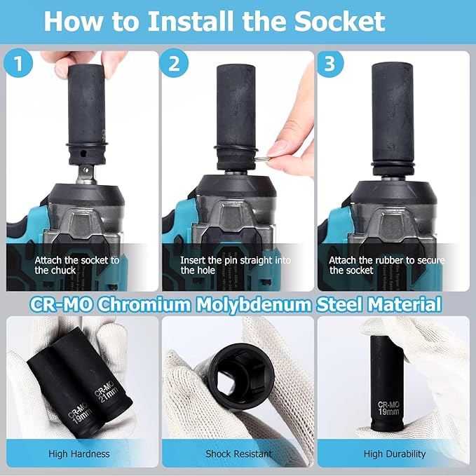 Cordless 1/2 inch Impact Wrench 406Ft-lbs (550N.m) 3600RPM Compatible with Makita 18V Battery, Brushless Electric High Torque Impact Gun with 3-Mode Speed, 2 Sockets for Car Home (No Battery)