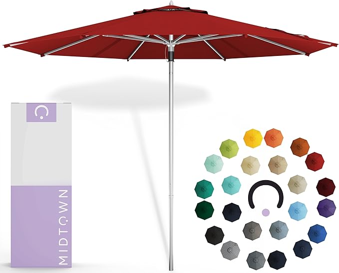 Midtown Umbrellas Push Pop Sunbrella Umbrella 9 Feet Outdoor Umbrella in Red Acrylic - Patio Umbrella, Backyard Umbrella, Garden Umbrella, Picnic Table Umbrella & Pool Umbrella - Black Pole