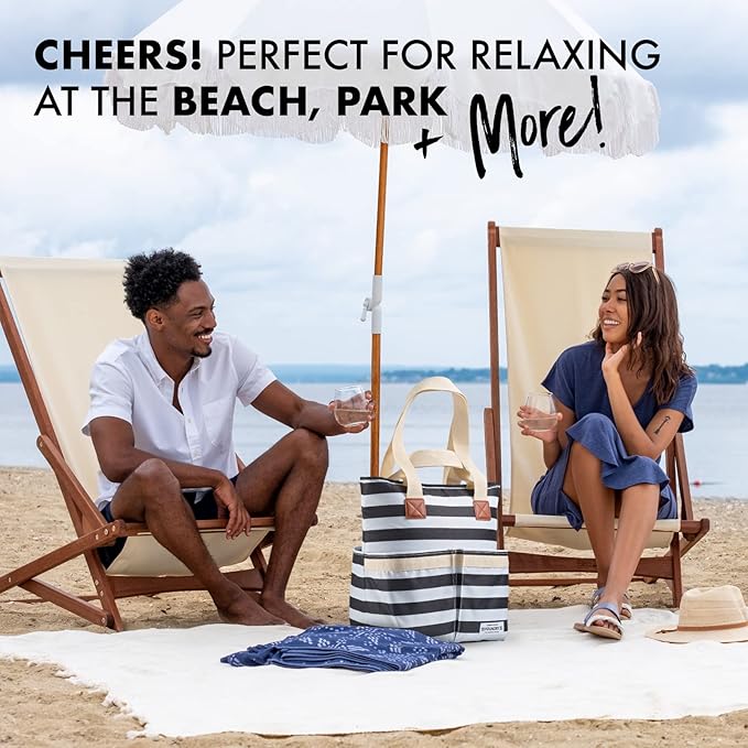 Fit & Fresh Large Insulated Cooler Bag, 1120 cu in, B&W Stripe, Polyester, 11 x 5 x 10 in