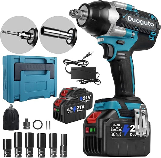 Cordless Impact Wrench, 960Ft-lbs (1300N.m) High Torque Brushless Impact Gun 1/2" with 2 x 6.0 Ah 21V Rechargeable Batteries for Car/Truck/RV/Mower