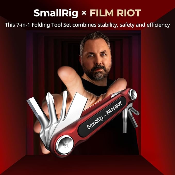 SmallRig x FILM RIOT 7-in-1 Folding Tool Set with Screwdrivers and Hex Key Wrenches, Multiple Angle Positioning, Portable and Compact Design (Red) - 4811