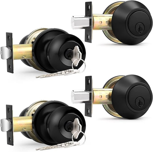Probrico Black Keyed Alike Entry Knobs Front Door Locks Exterior Lockset and Single Cylinder Deadbolt Combination Set, 2 Pack