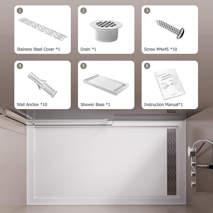 MORVANO 32 x 60 Shower Base with Left Drain Removable Stainless Cover,Shower Pan Kit Non-Slip in White