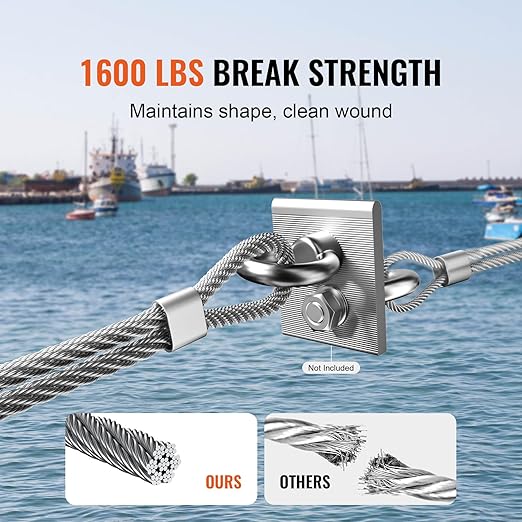 VEVOR 1/8 Stainless Steel Cable Railing Kit, 600 FT 316 Marine Aircraft Cable With Cutter and Gloves, 1600 lbs Breaking Strength, 7x7 Strands for Handrail Stair Decking Fence Outdoors