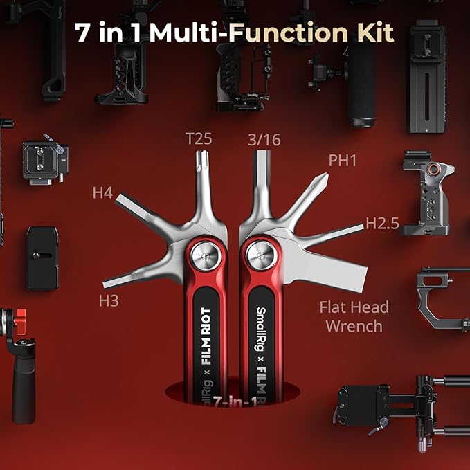 SmallRig x FILM RIOT 7-in-1 Folding Tool Set with Screwdrivers and Hex Key Wrenches, Multiple Angle Positioning, Portable and Compact Design (Red) - 4811