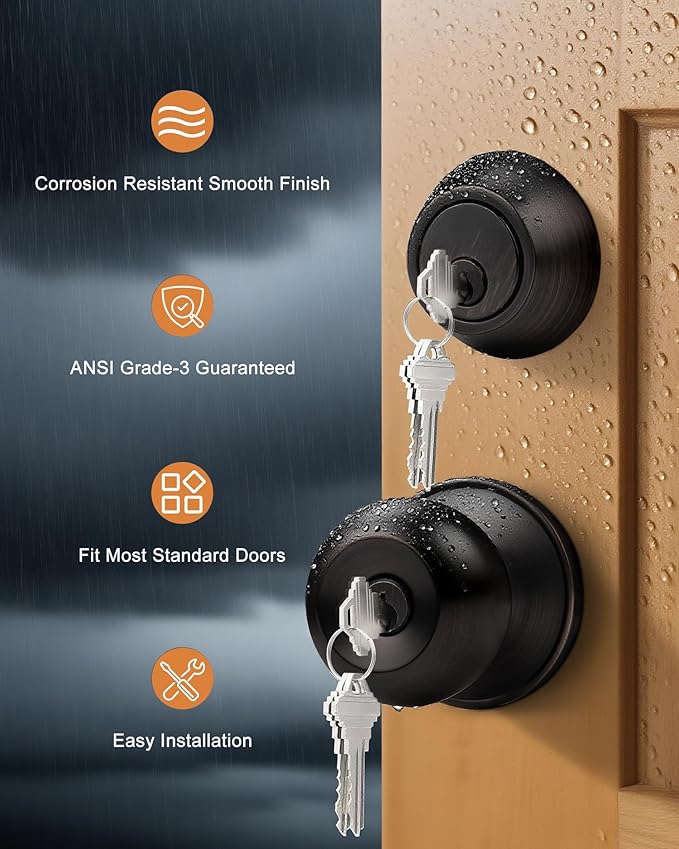 Probrico Door Knob with Single Cylinder Deadbolt Set Oil Rubbed Bronze Entry Door Lock with Key, Contemporary Front Door Entrance Lockset Handleset Gate Hardware