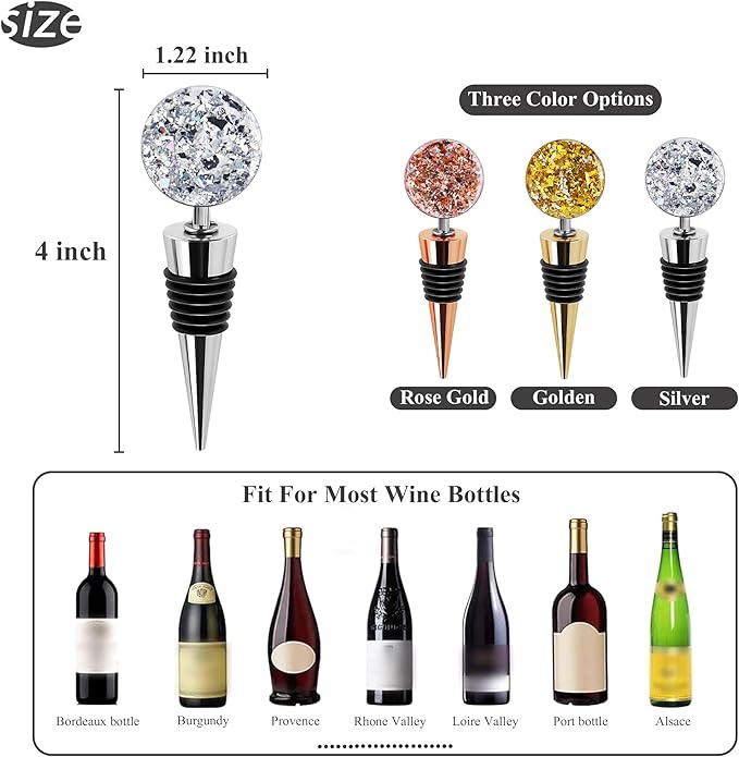 LIZIMANDU Wine Bottle Stoppers,Stainless Steel Wine Stoppers For Gifts, Bar, Holiday Party, Wedding(3-Bling)
