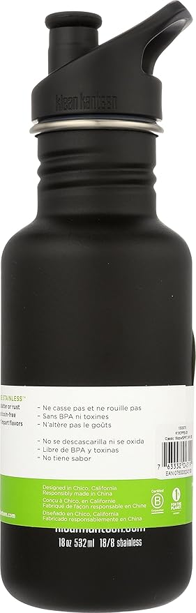 Klean Kanteen Classic Stainless Steel Singel Wall Non-Insulated Water Bottle with Sport Cap