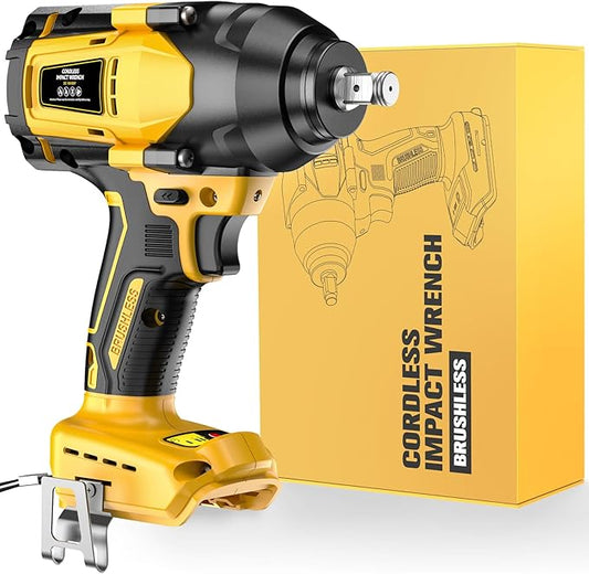 Impact Wrench Compatible with De-Walt 20V MAX Battery: 1/2 Inch Hog Ring Impact Driver High Torque - 600 Ft-lbs Cordless Impact Gun - Brushless Motor with LED Light And Blet Clip - Tool Only