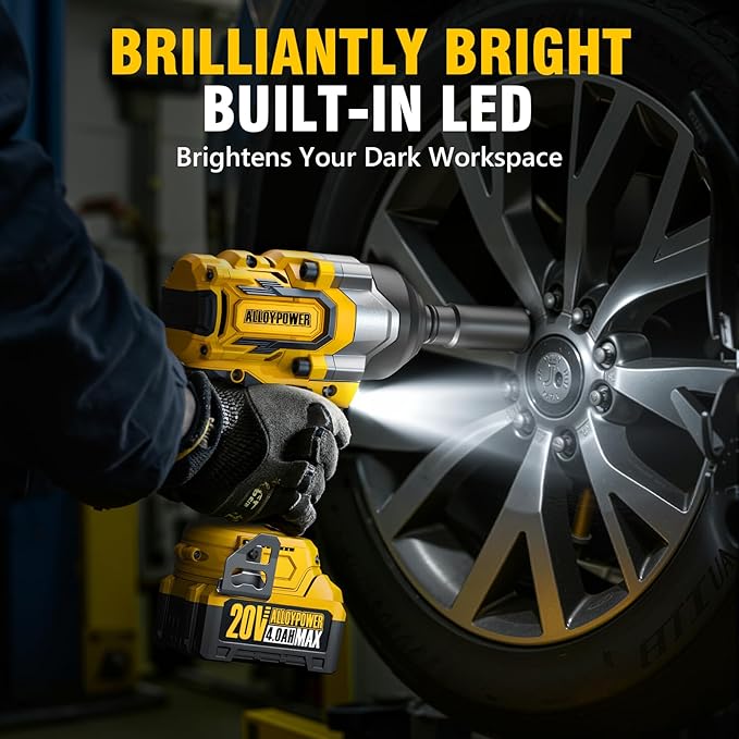 Cordless Impact Wrench, 900Ft-lbs (1200N.m) 1/2" Brushless Impact Gun, 20V High Torque Power Impact Driver, 2x4.0Ah Batteries,Brushless Motor 2400 RPM Variable Speeds for Family Car/Pickup Truck/Mower