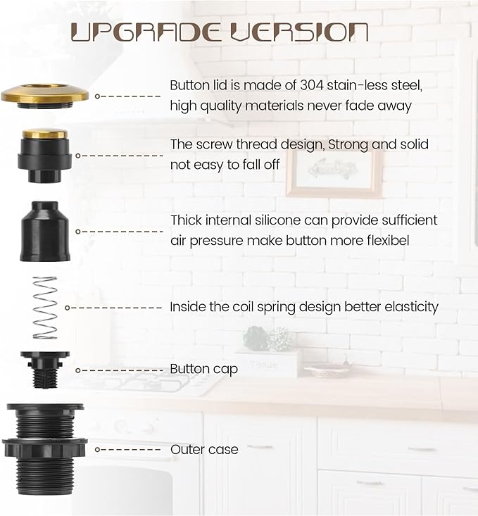 Garbage Disposal Air Switch Kit Sink Top Waste Disposal Long Stainless Steel Golden Brushed On/Off Air Button Food and Waste Disposals Part by Etoolcity, UL Listed